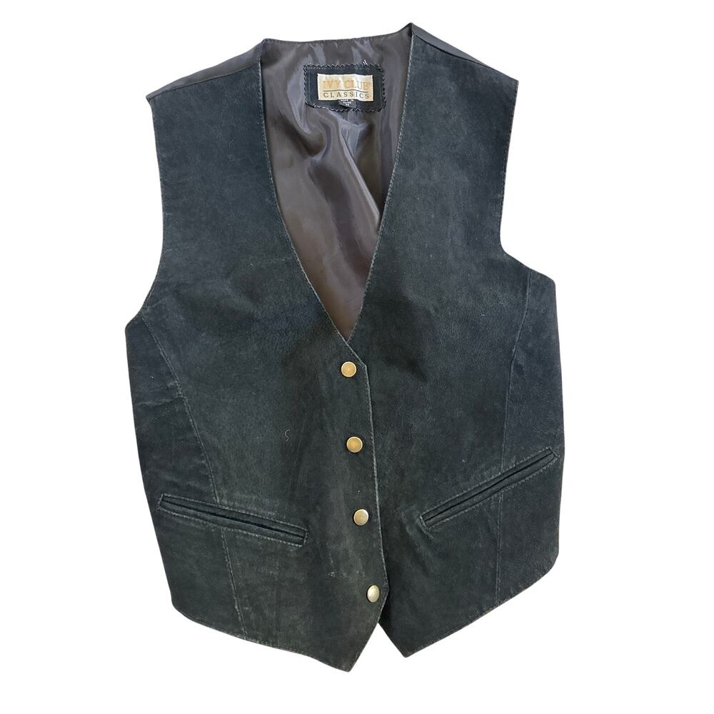 Vintage Black Suede Leather Western Vest Unisex Men's M/ Women's L